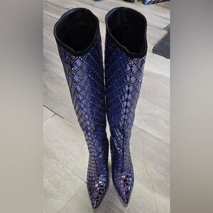 Metallic indigo heeled boots with iridescent rhinestones by Cape Robbin size 7.5